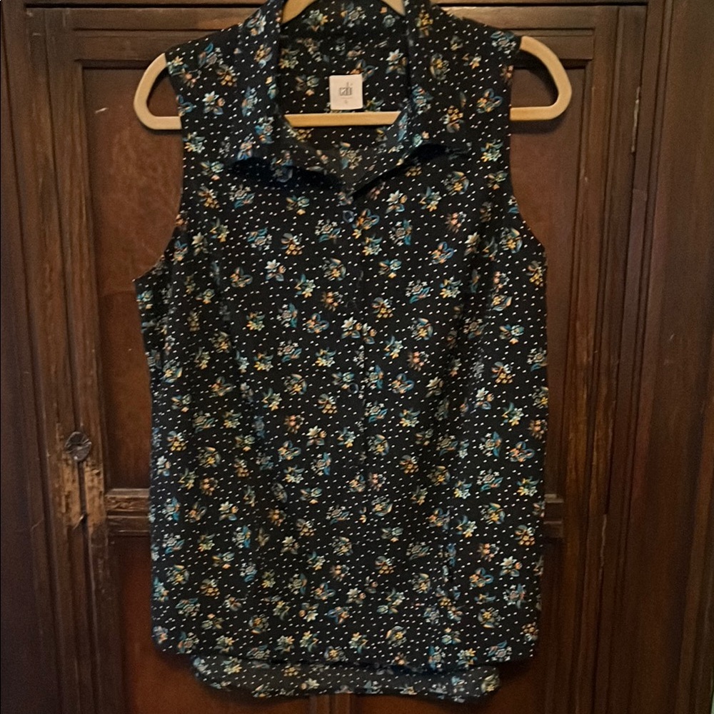 CAbi Black Floral Sleeveless Blouse